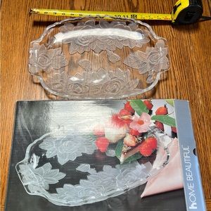 Crystal Frosted Rose Pearls Oblong Serving Platter or Tray 13” by Home Beautiful